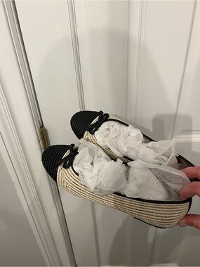 Ann Taylor Black and Natural Espadrille Ballet Flats